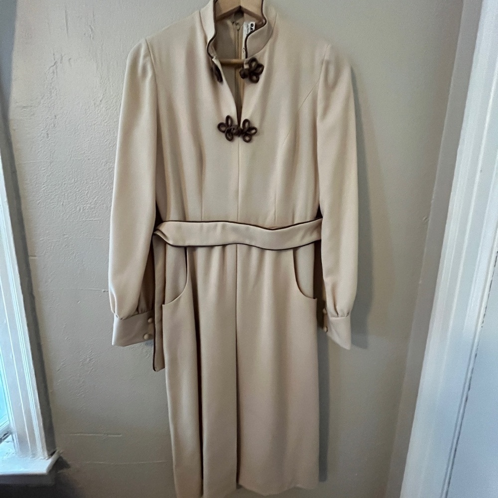 Vintage Cream Dress with Brown Accents